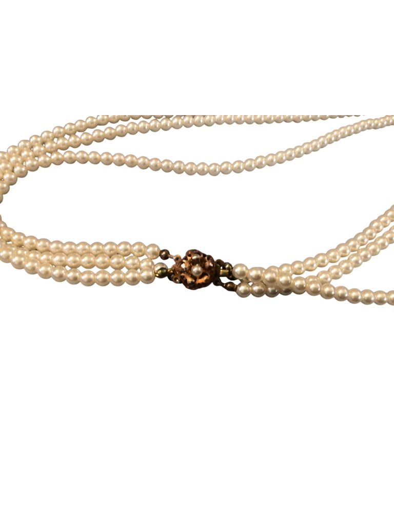 Vtg Faberge Gold-Tone Faux Pearl Necklace W/Non-Working Quartz Watch Pendant 29" — image 3 of 7
